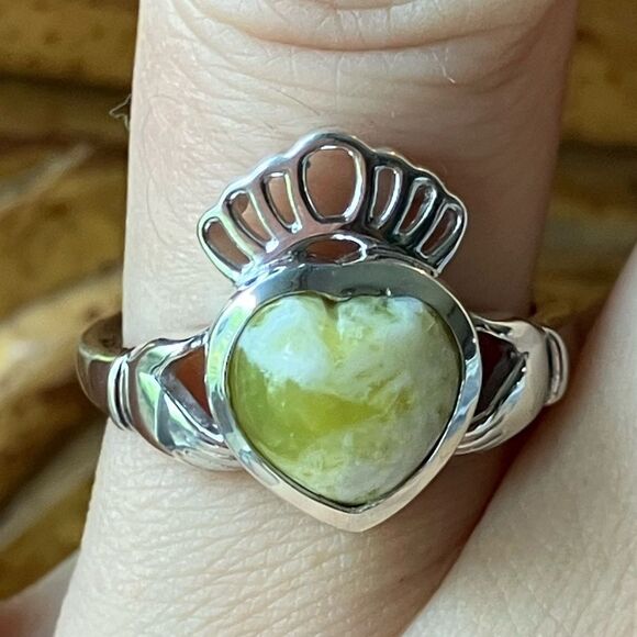 Natural Connemara Marble Sterling Silver Claddagh Ring Discounted Size 6.75 - Picture 5 of 10